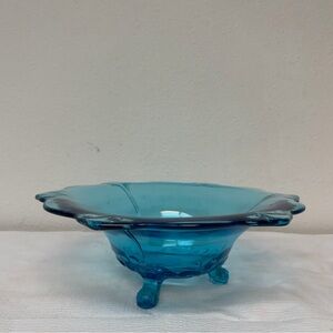 Blue Glass Three-Leg Bowl Vintage Tiara Indiana Glass Blue Duchess 3 Toed Footed